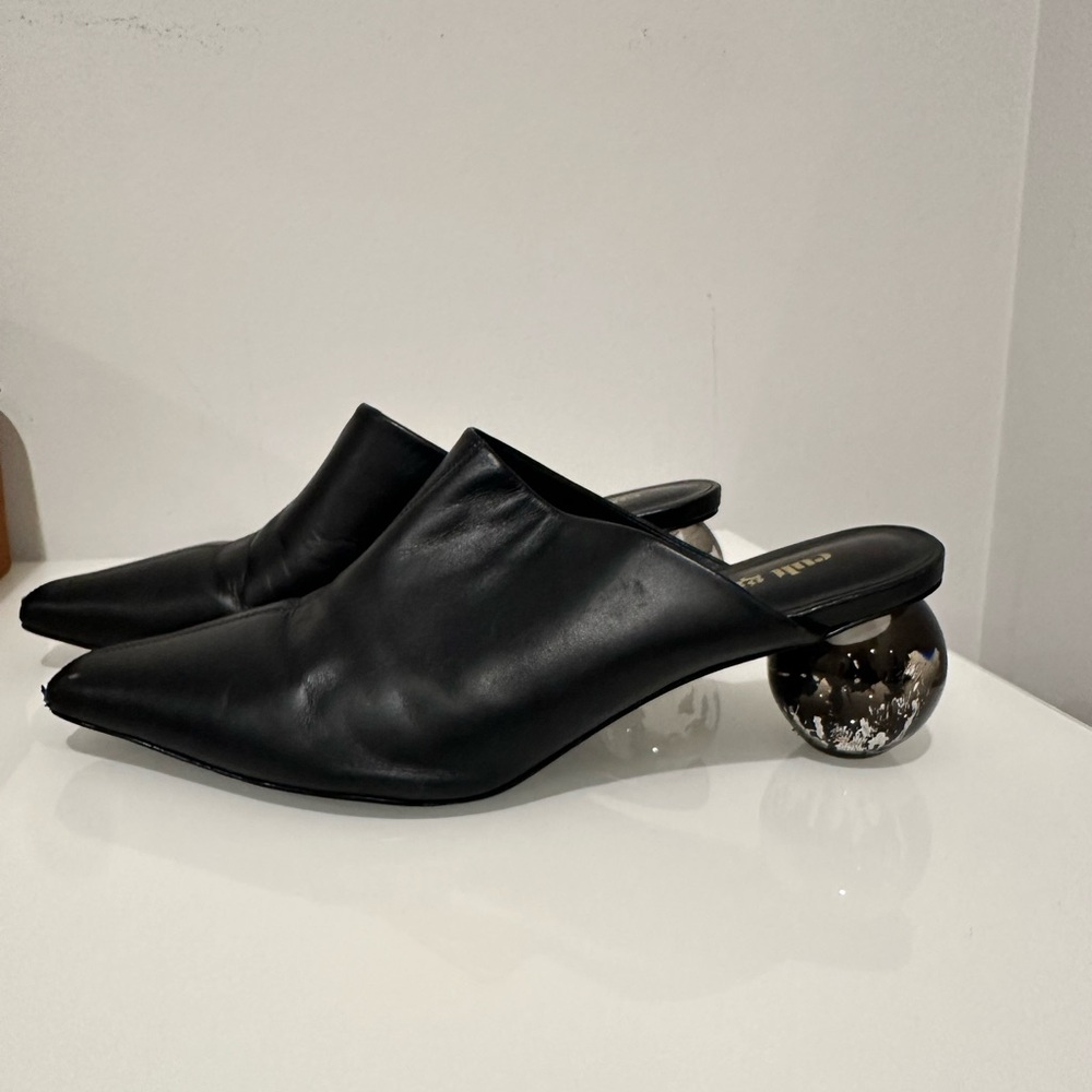 Black cult gaia Mules with Unique Heel
